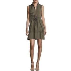 See By Chloe Sz 36 Green Cacao Brown Ruffle Drawstring Sleeveless Dress